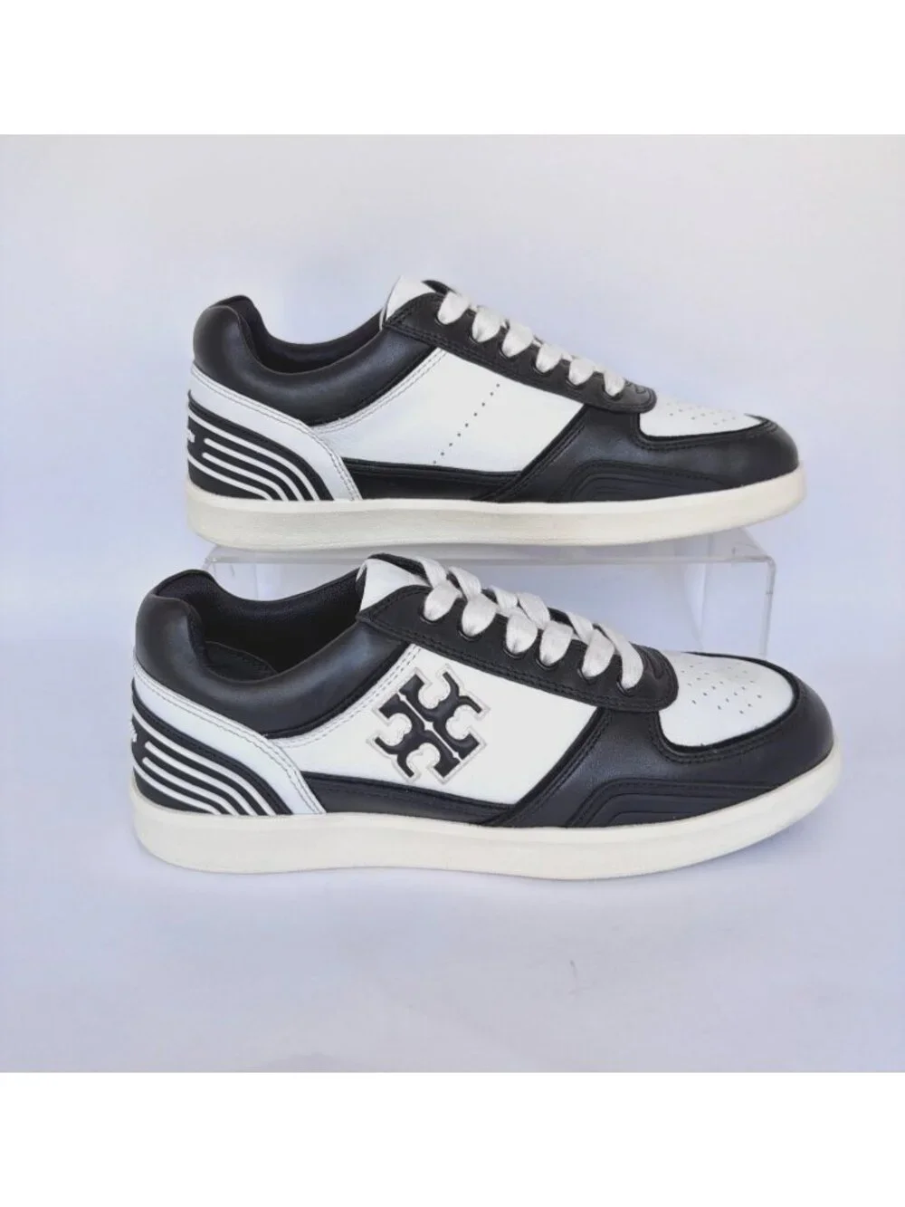 Tory Burch Clover Court Sneakers White Black Retro Style Women Size 6.5